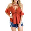 The Best Women Ladies Off Shoulder V-Neck Chiffon Tops Fashion Summer Strappy Blouse Shirt Loose Casual Shirts Online - Hplify