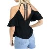 The Best Women Ladies Off Shoulder V-Neck Chiffon Tops Fashion Summer Strappy Blouse Shirt Loose Casual Shirts Online - Hplify