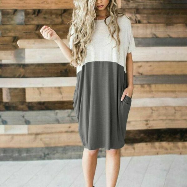 The Best Women Ladies Patchwork Dress Shortsleeve O-Neck Baggy Dress Online - Hplify