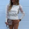 The Best Women Ladies Puff Mesh Sleeve Tops Pullover Blouse Loose Jumper Shirt Autumn Tops Sheer Mesh Street Clothes Online - Hplify