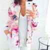 The Best Women Ladies Retro Floral Zipper Up Bomber Long Sleeve Slim Plaid Jacket Casual Floral Zipper Up Bomber Coat Outwear Online - Hplify