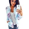 The Best Women Ladies Retro Floral Zipper Up Bomber Long Sleeve Slim Plaid Jacket Casual Floral Zipper Up Bomber Coat Outwear Online - Hplify