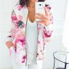 The Best Women Ladies Retro Floral Zipper Up Bomber Long Sleeve Slim Plaid Jacket Casual Floral Zipper Up Bomber Coat Outwear Online - Hplify