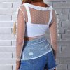 The Best Women Ladies See Through Lace Mesh Sheer Long Sleeve V-Neck Crop Top Casual Summer Solid Shirt Blouse Tee Online - Hplify