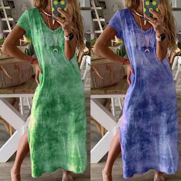 The Best Women Ladies Short Sleeve Bohemia Long Maxi Dress Fashion Summer Beach Party Casual Long Loose Holiday Sundress Online - Hplify