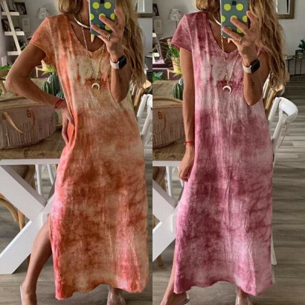The Best Women Ladies Short Sleeve Bohemia Long Maxi Dress Fashion Summer Beach Party Casual Long Loose Holiday Sundress Online - Hplify