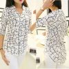 The Best Women Ladies Slim Chiffon Tops 3/4 Sleeve Shirt Fashion Summer Casual Geometric Print Blouse New Workout Shirt Online - Hplify