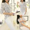 The Best Women Ladies Slim Chiffon Tops 3/4 Sleeve Shirt Fashion Summer Casual Geometric Print Blouse New Workout Shirt Online - Hplify