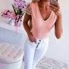 The Best Women Ladies Summer Beach Lace Vest Top Backless Blouse Short Sleeve V-Neck Solid Casual Tank Tops Shirts New Online - Hplify