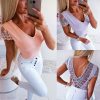 The Best Women Ladies Summer Beach Lace Vest Top Backless Blouse Short Sleeve V-Neck Solid Casual Tank Tops Shirts New Online - Hplify