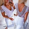 The Best Women Ladies Summer Beach Lace Vest Top Backless Blouse Short Sleeve V-Neck Solid Casual Tank Tops Shirts New Online - Hplify