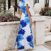 The Best Women Ladies Summer Boho Floral Maxi Dress Casual High Waist Short Sleeve O-Neck Party Holiday Beach Dress Sundress Online - Hplify