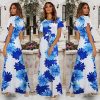 The Best Women Ladies Summer Boho Floral Maxi Dress Casual High Waist Short Sleeve O-Neck Party Holiday Beach Dress Sundress Online - Hplify