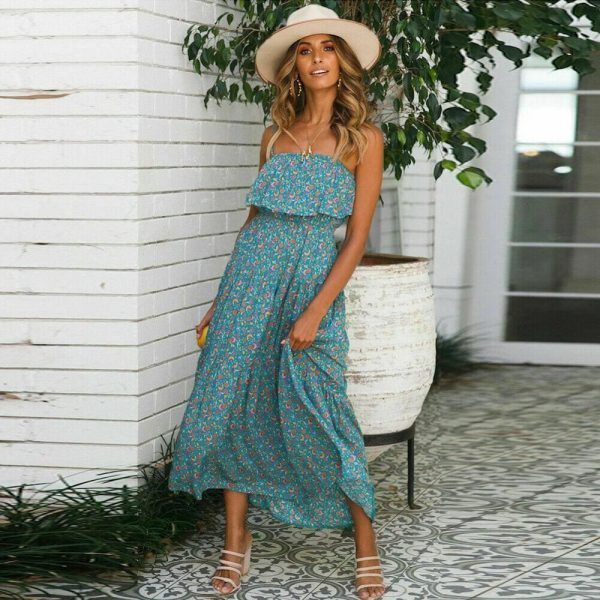 The Best Women Ladies Summer Boho Floral Sleeveless Casual High Waist Long Maxi Dress Party Beach Dress Sundress Online - Hplify