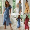 The Best Women Ladies Summer Boho Short Sleeve Long Floral Dress Fashion Ruffle V-Neck Party Beach Dresses Sundress Online - Hplify