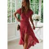 The Best Women Ladies Summer Boho Short Sleeve Long Floral Dress Fashion Ruffle V-Neck Party Beach Dresses Sundress Online - Hplify