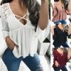 The Best Women Ladies Summer Half Sleeve V-Neck Shirt Fashion Loose Casual Solid Blouse Holiday Beach Tops Shirts Online - Hplify