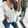 The Best Women Ladies Summer Half Sleeve V-Neck Shirt Fashion Loose Casual Solid Blouse Holiday Beach Tops Shirts Online - Hplify