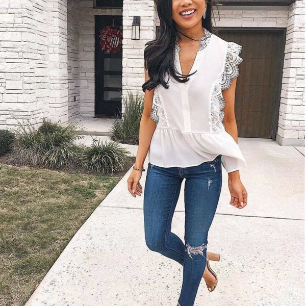 The Best Women Ladies Summer Lace Vest Top Sleeveless Fashion Blouse Casual V-Neck Loose Holiday Beach Tank Tops New Online - Hplify