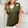 The Best Women Ladies Summer Loose Top Short Sleeve Leopard Zipper Casual V-Neck Tops T-Shirt Online - Hplify