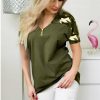 The Best Women Ladies Summer Loose Top Short Sleeve Leopard Zipper Casual V-Neck Tops T-Shirt Online - Hplify