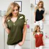 The Best Women Ladies Summer Loose Top Short Sleeve Leopard Zipper Casual V-Neck Tops T-Shirt Online - Hplify
