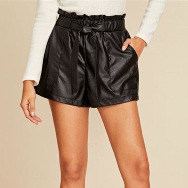 The Best Women Ladies Summer Shorts PU Leather Loose Belt High Waist Short Pants Trousers Online - Hplify