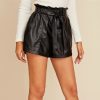 The Best Women Ladies Summer Shorts PU Leather Loose Belt High Waist Short Pants Trousers Online - Hplify