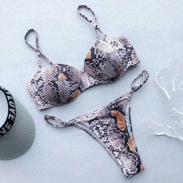The Best Women Ladies Swimsuit Swimwear Push-up Padded Triangle Bra Top Thong Bottom Bikini Set Summer Beachwear Online - Hplify