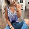 The Best Women Ladies V-Neck Vest Summer Loose Fashion Slim Striped Sleeveless Casual Beach Tank T-Shirt Top Blouse New Online - Hplify