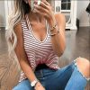 The Best Women Ladies V-Neck Vest Summer Loose Fashion Slim Striped Sleeveless Casual Beach Tank T-Shirt Top Blouse New Online - Hplify