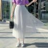 The Best Women Lady A-line Tutu Elastic Waist Mesh Long Maxi Skirts Party Three Layer Chiffon Pleated Retro Lace Skirt Online - Hplify