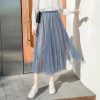 The Best Women Lady A-line Tutu Elastic Waist Mesh Long Maxi Skirts Party Three Layer Chiffon Pleated Retro Lace Skirt Online - Hplify