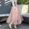 The Best Women Lady A-line Tutu Elastic Waist Mesh Long Maxi Skirts Party Three Layer Chiffon Pleated Retro Lace Skirt Online - Hplify