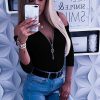 The Best Women Lady Cold Shoulder Casual Slim T-Shirt Top Summer Sutumn Casual Zipper Daily Club Party Tees Online - Hplify