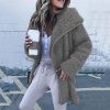 The Best Women Lapel Loose Solid Color Jackets Ladies Casual Warm Cashmere Wool Coat Fluffy Woolen Teddy Bear Cardigan Tops Online - Hplify