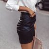 The Best Women Leather Asymmetrical Mini Skirt Fashion Ladies High Waist Strappy Bodycon Hip Pencil Short Skirt Clubwear Online - Hplify