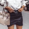 The Best Women Leather Asymmetrical Mini Skirt Fashion Ladies High Waist Strappy Bodycon Hip Pencil Short Skirt Clubwear Online - Hplify