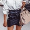 The Best Women Leather Asymmetrical Mini Skirt Fashion Ladies High Waist Strappy Bodycon Hip Pencil Short Skirt Clubwear Online - Hplify