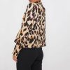 The Best Women Leopard Long Sleeve Halterneck Shirt Casual Loose Tunic Top Button Down Tee Office Ladies Work Shirt Online - Hplify