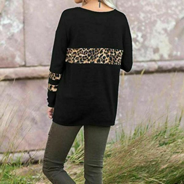 The Best Women Leopard Tops Blouse Shirts Ladies Casual V Neck Loose Pullover Stitching Sweatshirt Tops Online - Hplify