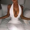 The Best Women Long Dress Ladies Summer Bodycon Backless Sleeveless Deep V Neck Cocktail Party Clubwear Formal Dress Online - Hplify
