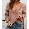 The Best Women Long Sleeve Blouse Shirt Casual Ladies V neck Lace Hollow Out Office Shirts Tops Pullover Tops Streetwear Online - Hplify