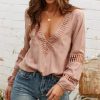 The Best Women Long Sleeve Blouse Shirt Casual Ladies V neck Lace Hollow Out Office Shirts Tops Pullover Tops Streetwear Online - Hplify
