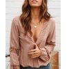 The Best Women Long Sleeve Blouse Shirt Casual Ladies V neck Lace Hollow Out Office Shirts Tops Pullover Tops Streetwear Online - Hplify