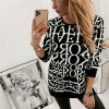 The Best Women Long Sleeve Blouse Shirt Crew Neck Letter Print Pullover Sweatshirt Loose Jumper Casual Autumn Winter Top Online - Hplify
