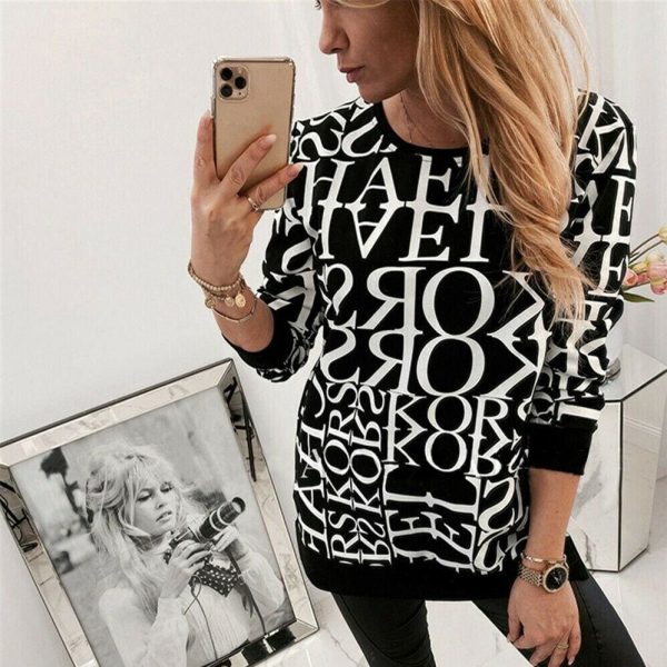 The Best Women Long Sleeve Blouse Shirt Crew Neck Letter Print Pullover Sweatshirt Loose Jumper Casual Autumn Winter Top Online - Hplify