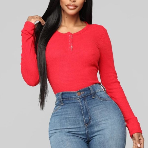 The Best Women Long Sleeve Bodycon Crop Top V Neck Autumn Lady Casual Bandage Tee Shirt Casual Tank Blouse Pullover Top Online - Hplify