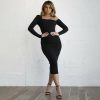 The Best Women Long Sleeve Bodycon Dress Autumn Ladies Off Shoulder Evening Party Club Slim Fit Pencil Dress Online - Hplify