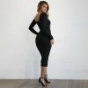 The Best Women Long Sleeve Bodycon Dress Autumn Ladies Off Shoulder Evening Party Club Slim Fit Pencil Dress Online - Hplify